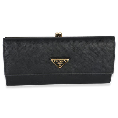 Prada Black Saffiano Triangle Kisslock Flap Wallet Wallet id