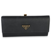 Prada Black Saffiano Triangle Kisslock Flap Wallet Wallet id