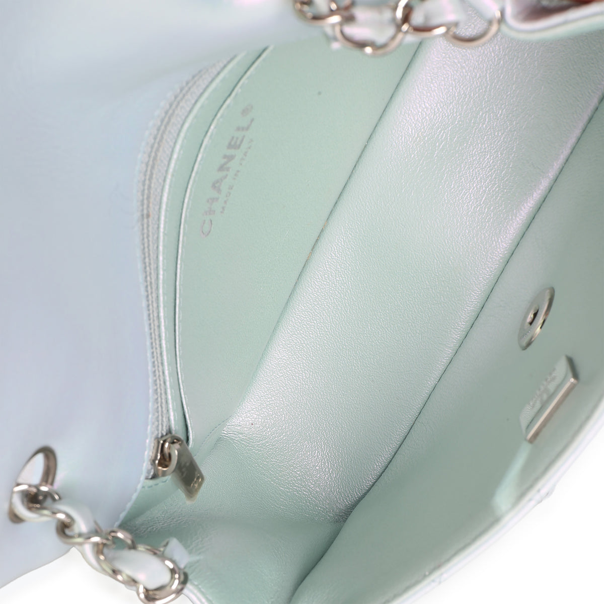 Chanel Blue Iridescent Quilted Goatskin Rectangular Mini Flap Handbag ad1