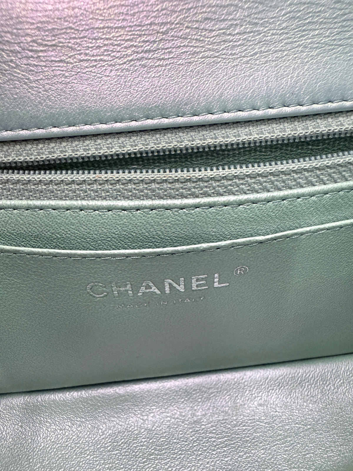 Chanel Blue Iridescent Quilted Goatskin Rectangular Mini Flap Handbag ad3