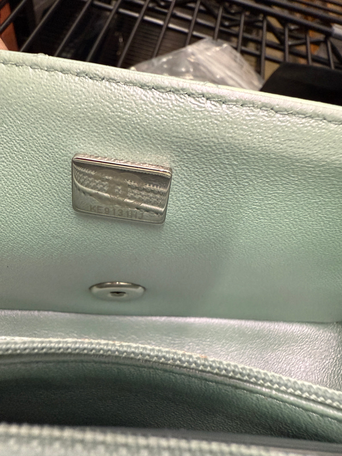 Chanel Blue Iridescent Quilted Goatskin Rectangular Mini Flap Handbag ad4