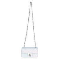 Chanel Blue Iridescent Quilted Goatskin Rectangular Mini Flap Handbag av