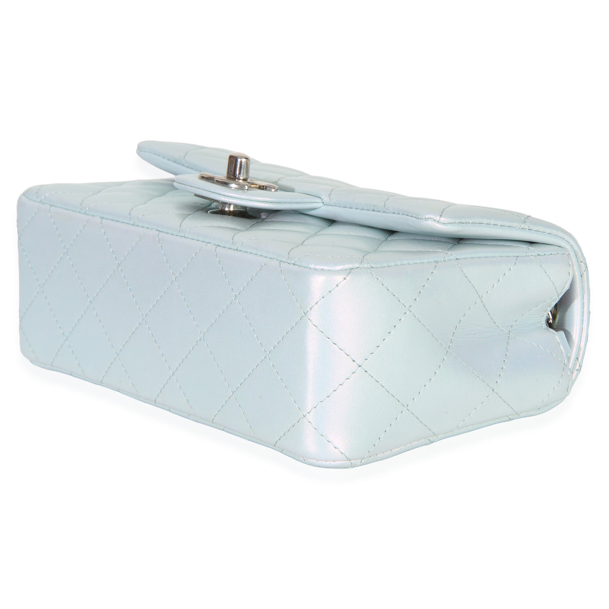 Chanel Blue Iridescent Quilted Goatskin Rectangular Mini Flap Handbag box