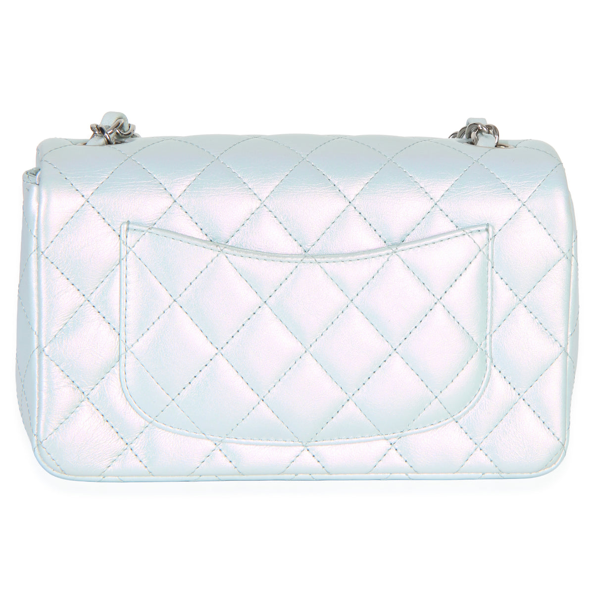 Chanel Blue Iridescent Quilted Goatskin Rectangular Mini Flap Handbag bv