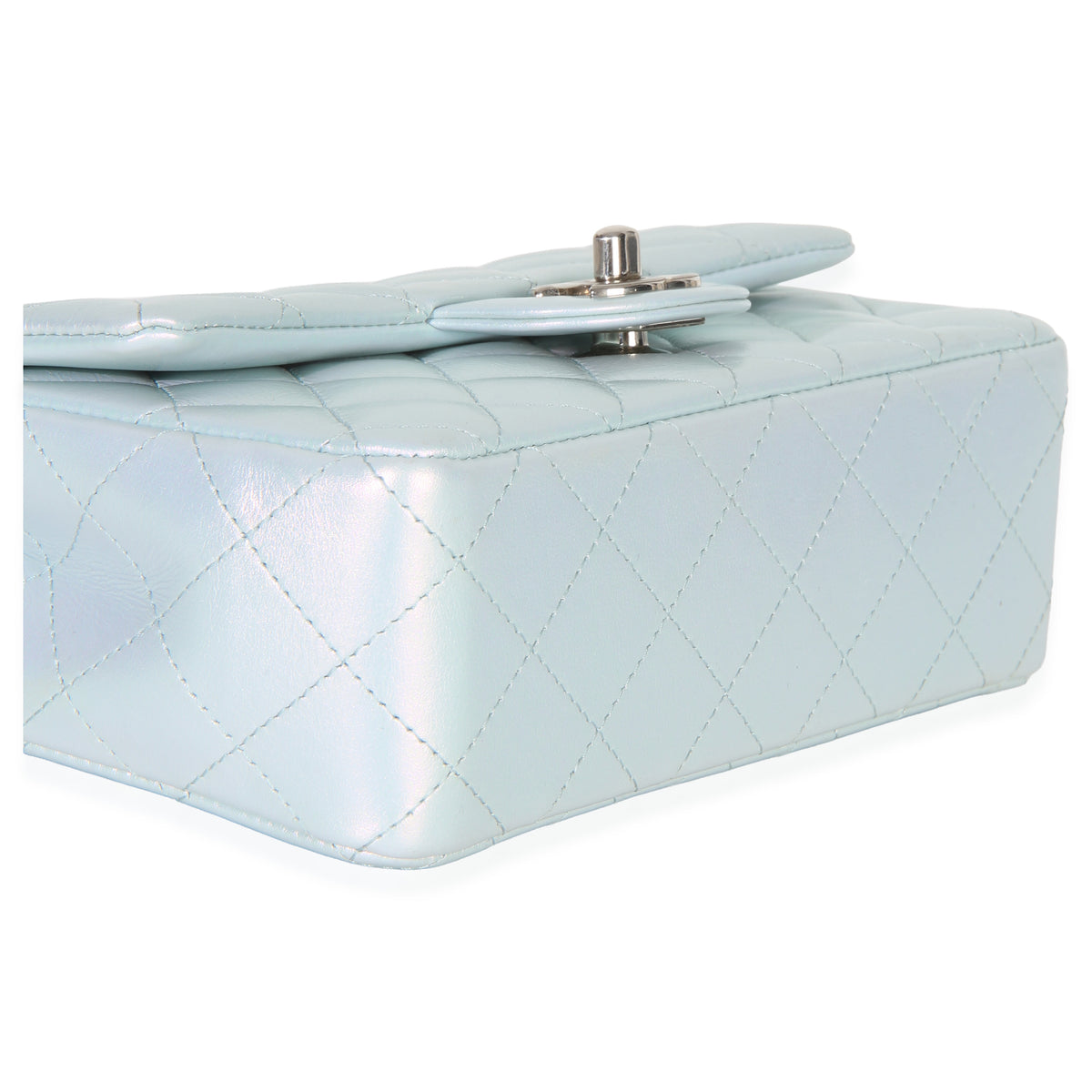 Chanel Blue Iridescent Quilted Goatskin Rectangular Mini Flap Handbag clasp