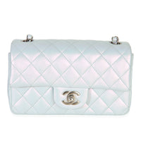 Chanel Blue Iridescent Quilted Goatskin Rectangular Mini Flap Handbag fv