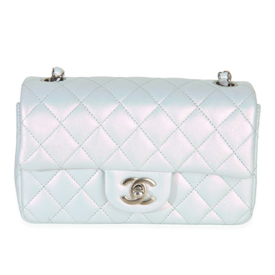 Chanel Blue Iridescent Quilted Goatskin Rectangular Mini Flap Handbag fv