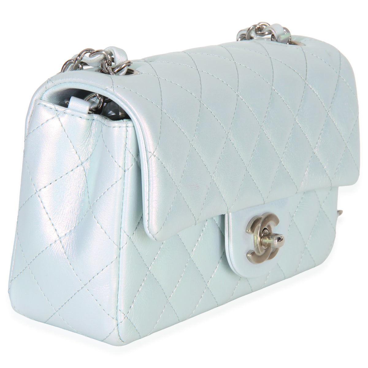 Chanel Blue Iridescent Quilted Goatskin Rectangular Mini Flap Handbag pv