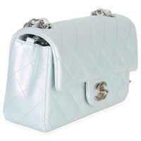 Chanel Blue Iridescent Quilted Goatskin Rectangular Mini Flap Handbag pv