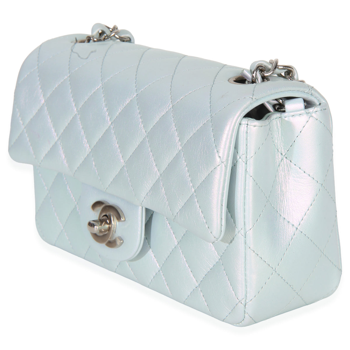 Chanel Blue Iridescent Quilted Goatskin Rectangular Mini Flap Handbag sv