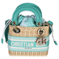 Christian Dior Teal Oblique Wicker Mini Lady Dior Handbag id