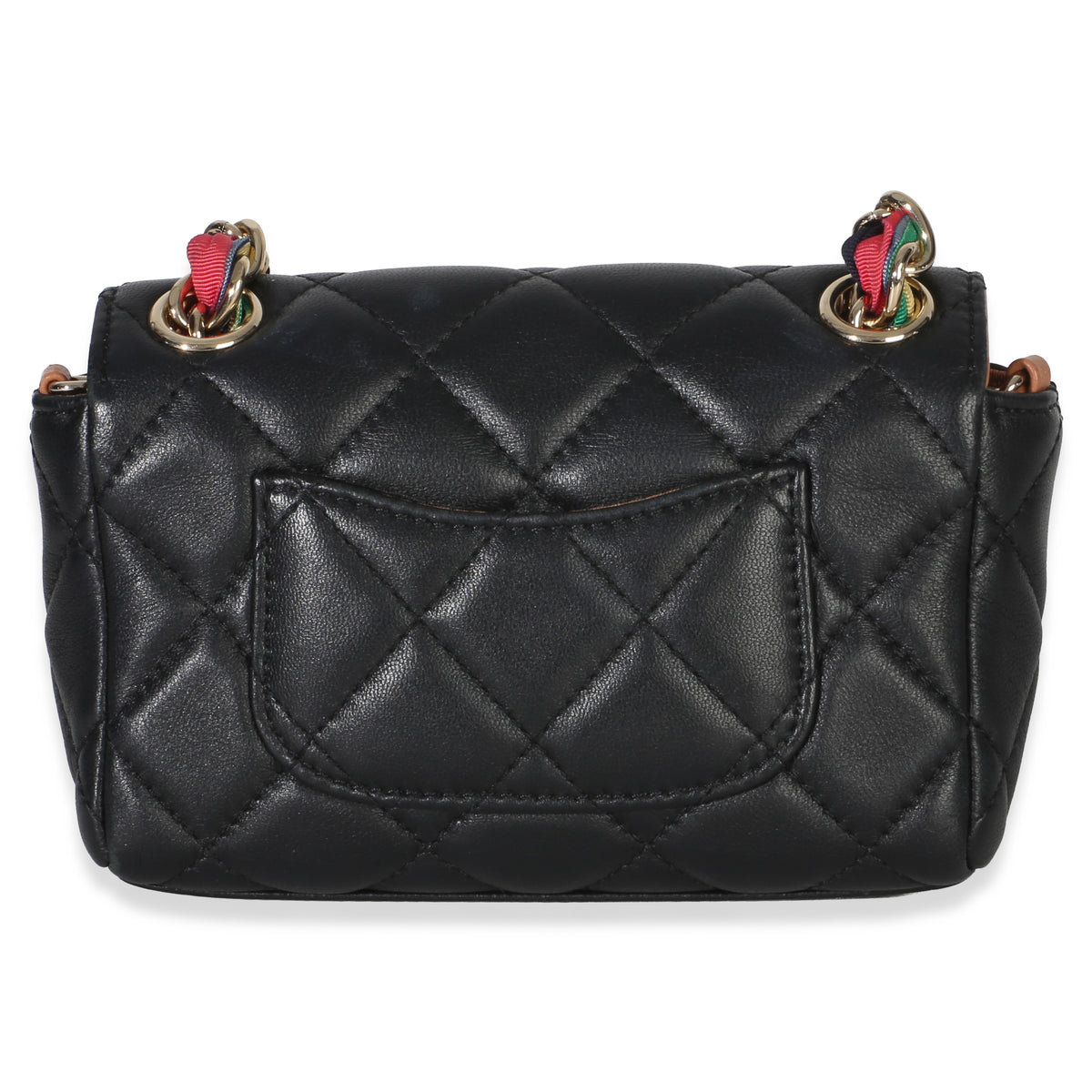 Chanel Black Quilted Lambskin Ribbon Chain Small Cocovado Flap Bag Handbag bv