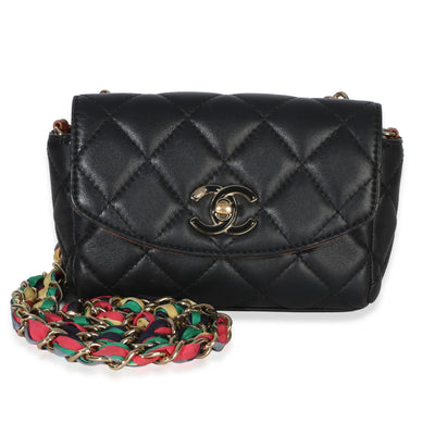 Chanel Black Quilted Lambskin Ribbon Chain Small Cocovado Flap Bag Handbag fv