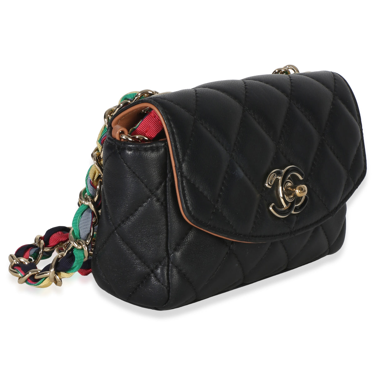 Chanel Black Quilted Lambskin Ribbon Chain Small Cocovado Flap Bag Handbag pv