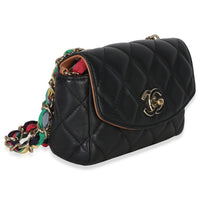 Chanel Black Quilted Lambskin Ribbon Chain Small Cocovado Flap Bag Handbag pv