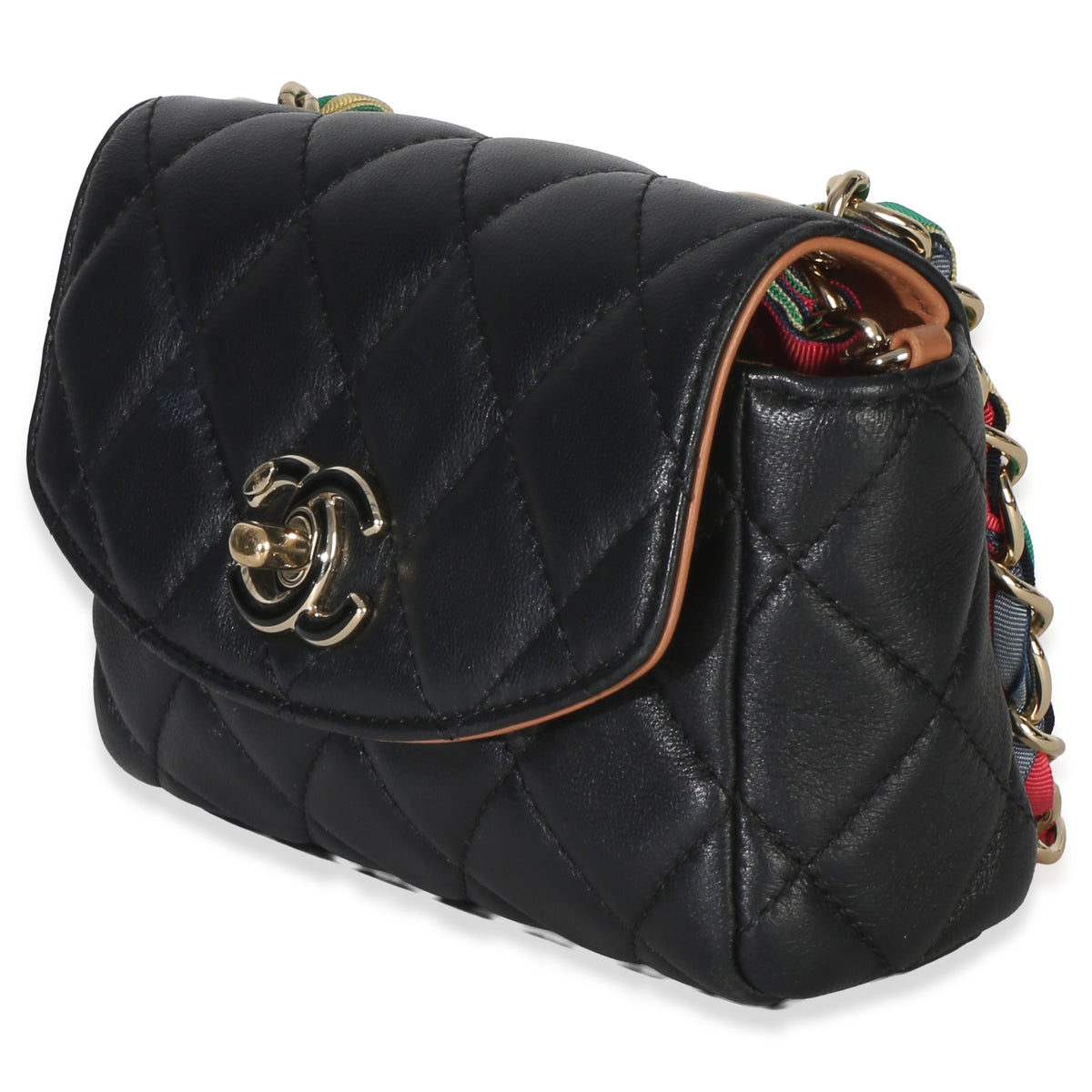 Chanel Black Quilted Lambskin Ribbon Chain Small Cocovado Flap Bag Handbag sv