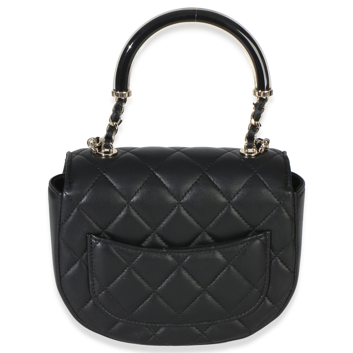 Chanel Black Quilted Lambskin CC Half Moon Top Handle Flap Handbag 4