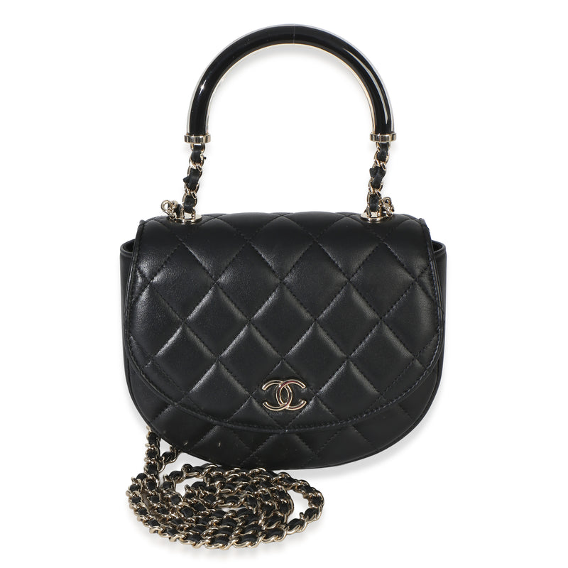 Chanel Black Quilted Lambskin CC Half Moon Top Handle Flap Handbag fv
