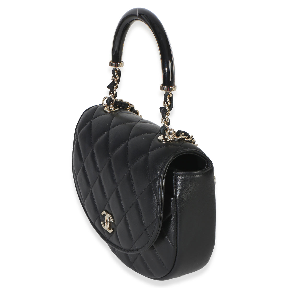 Chanel Black Quilted Lambskin CC Half Moon Top Handle Flap Handbag 2