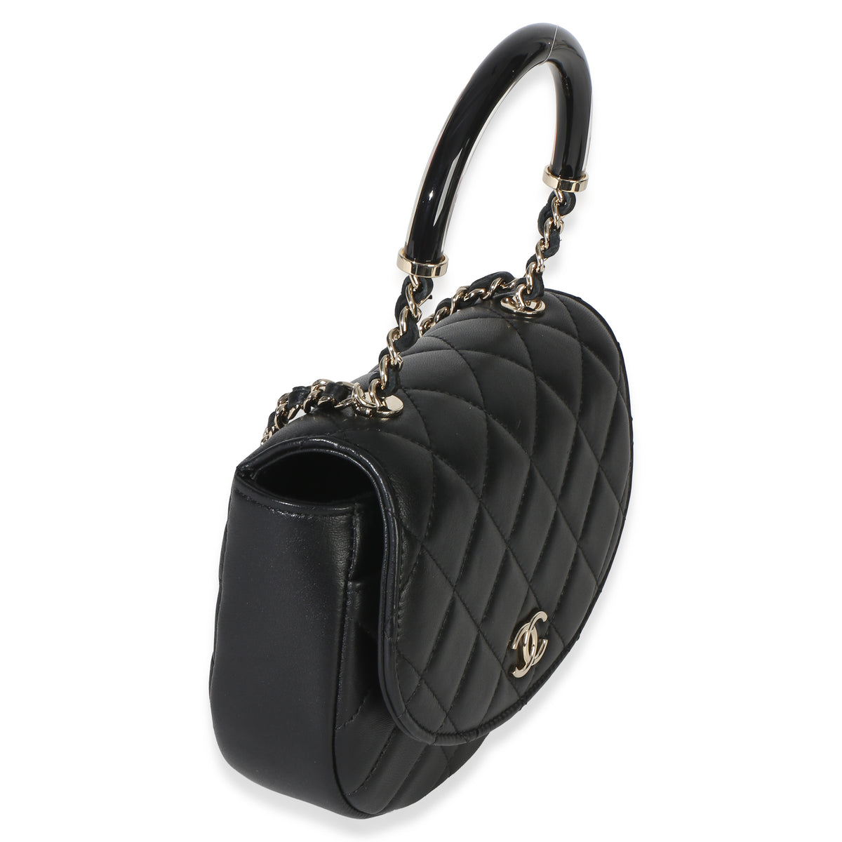 Chanel Black Quilted Lambskin CC Half Moon Top Handle Flap Handbag 3