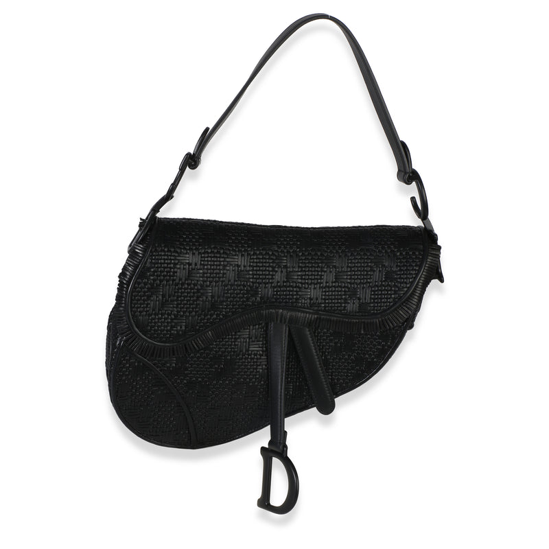 Christian Dior Black Ultramatte Woven Calfskin Saddle Bag Handbag fv