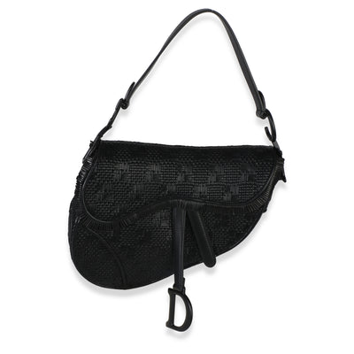 Christian Dior Black Ultramatte Woven Calfskin Saddle Bag Handbag fv