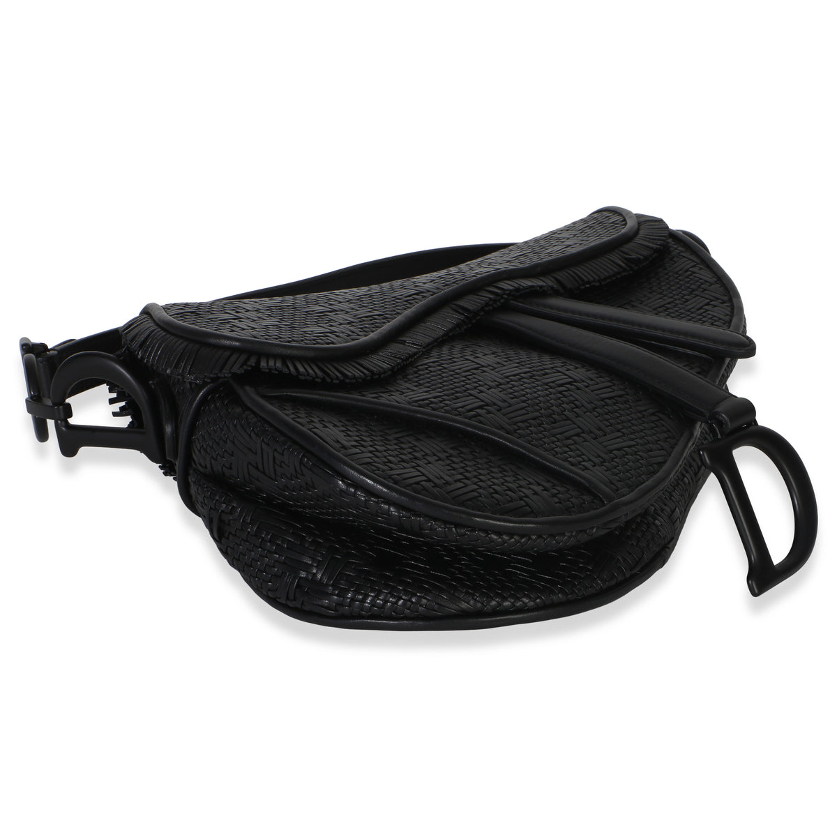 Christian Dior Black Ultramatte Woven Calfskin Saddle Bag Handbag 8