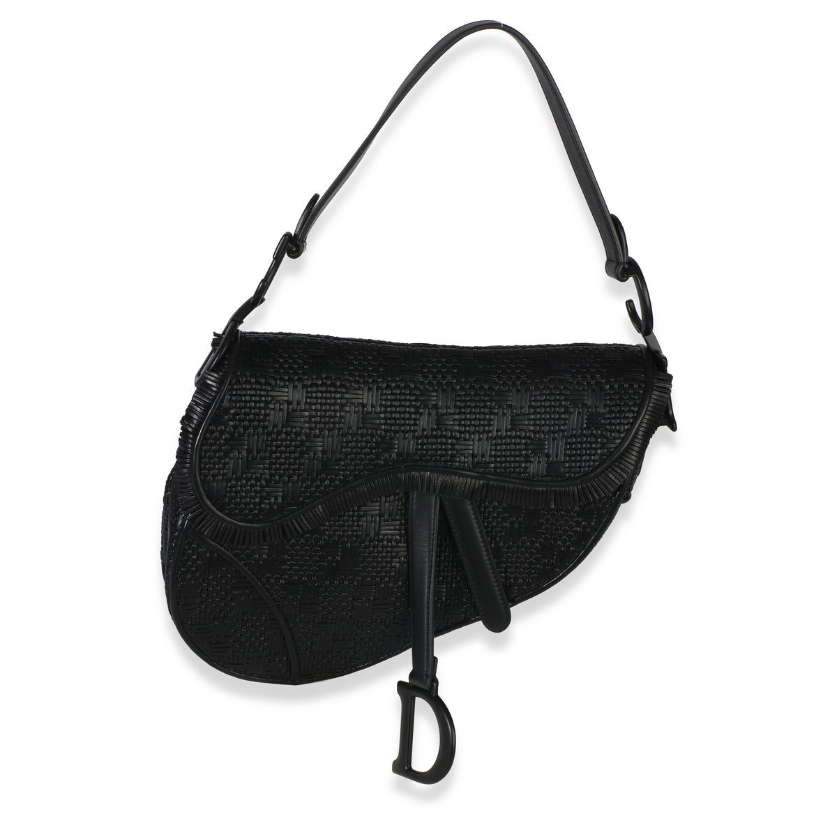 Christian Dior Black Ultramatte Woven Calfskin Saddle Bag Handbag fv