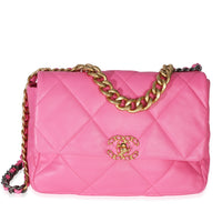 Chanel Pink Quilted Lambskin Large  19 Flap Bag Handbag fv
