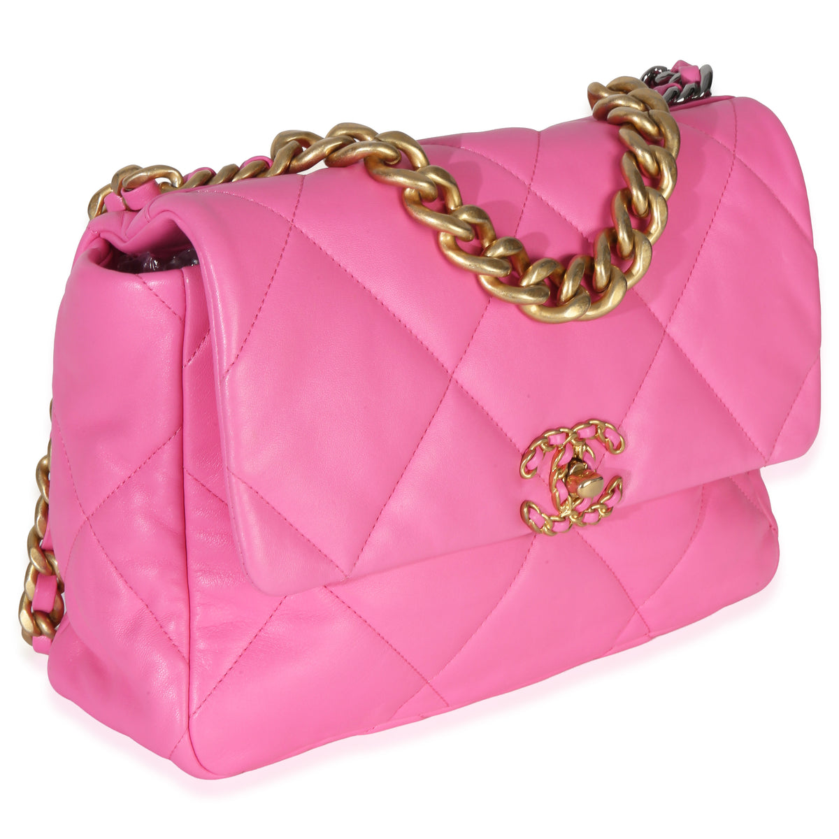 Chanel Pink Quilted Lambskin Large  19 Flap Bag Handbag 3