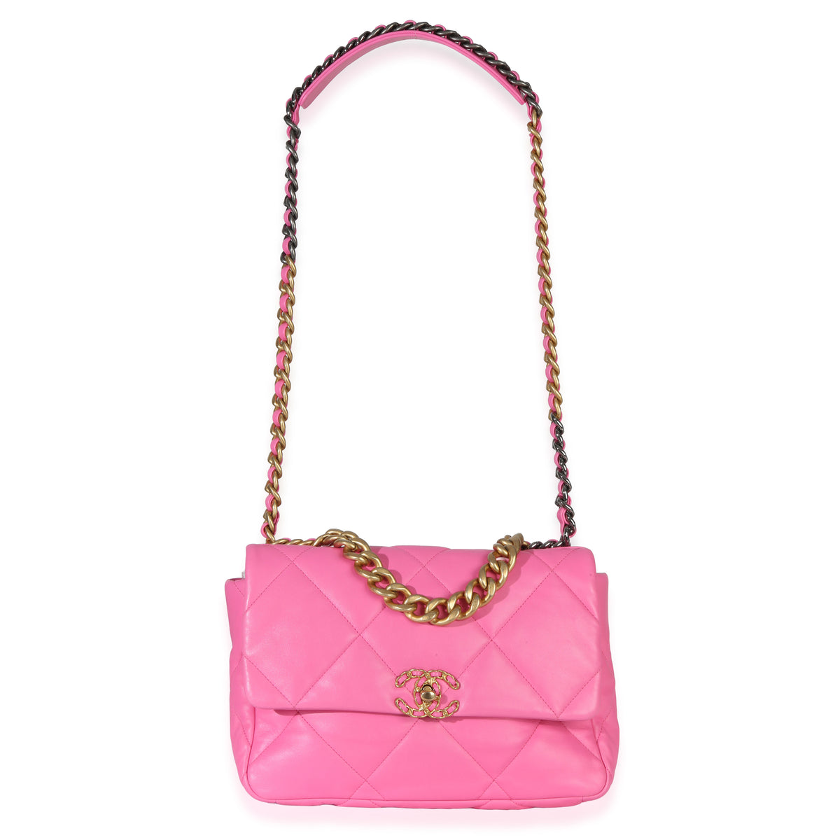 Chanel Pink Quilted Lambskin Large  19 Flap Bag Handbag 8