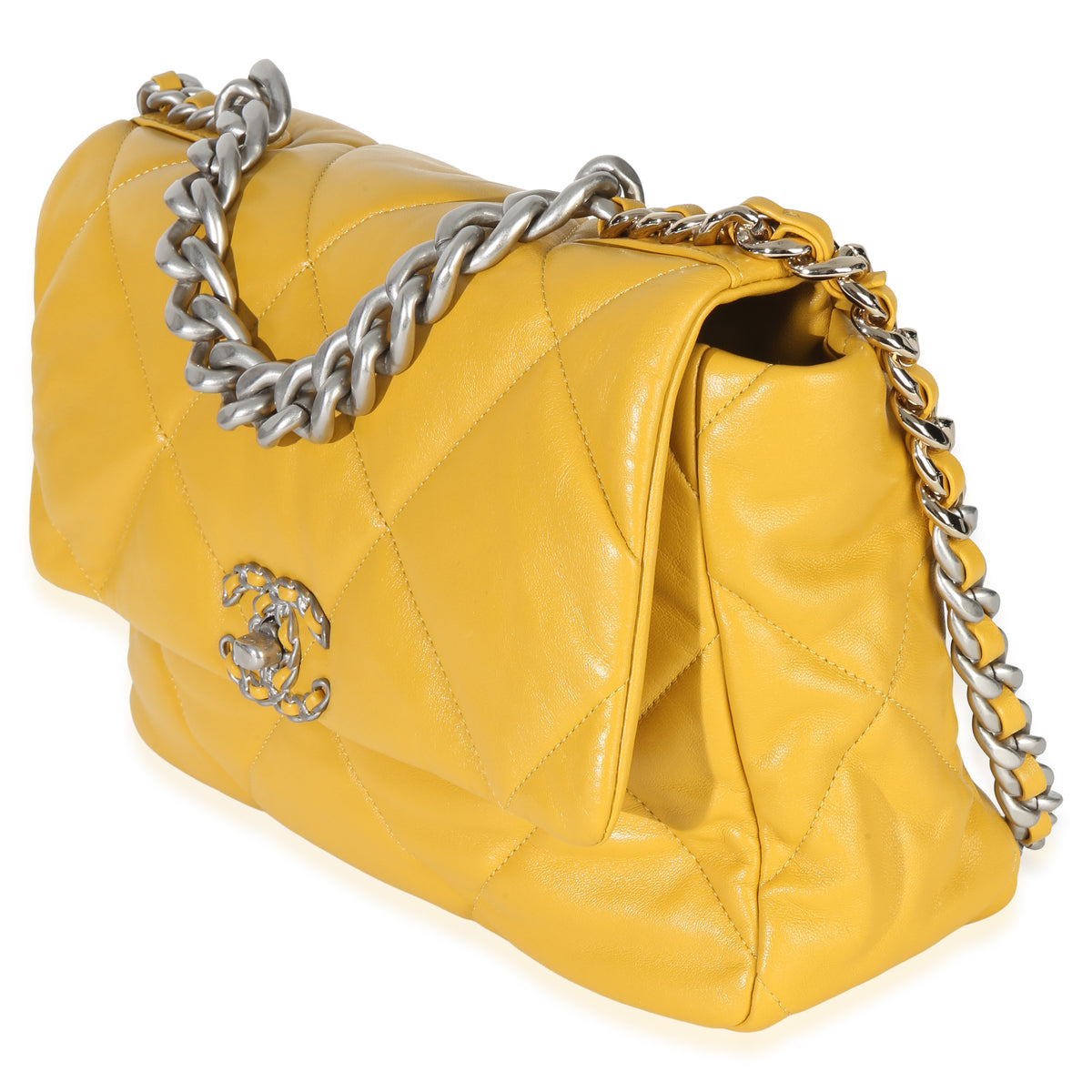 Chanel Yellow Quilted Lambskin Large  19 Flap Bag Handbag 2