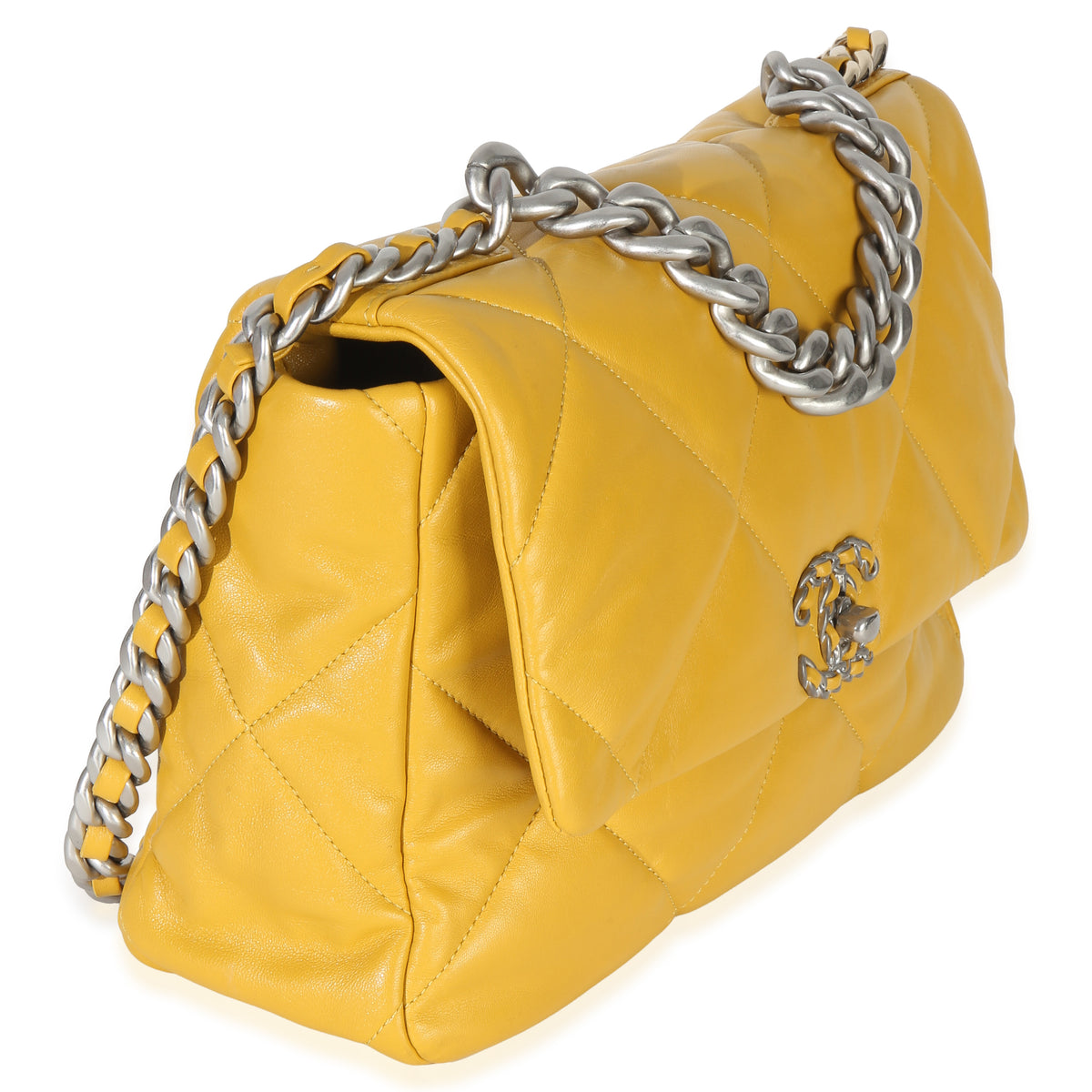 Chanel Yellow Quilted Lambskin Large  19 Flap Bag Handbag 3