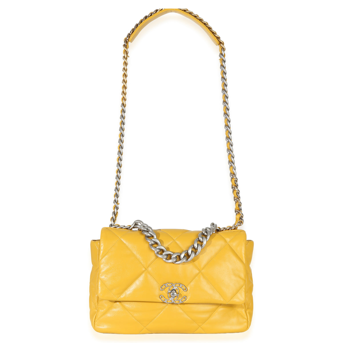 Chanel Yellow Quilted Lambskin Large  19 Flap Bag Handbag 8