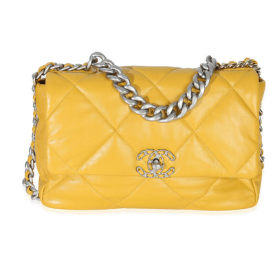 Chanel Yellow Quilted Lambskin Large  19 Flap Bag Handbag fv