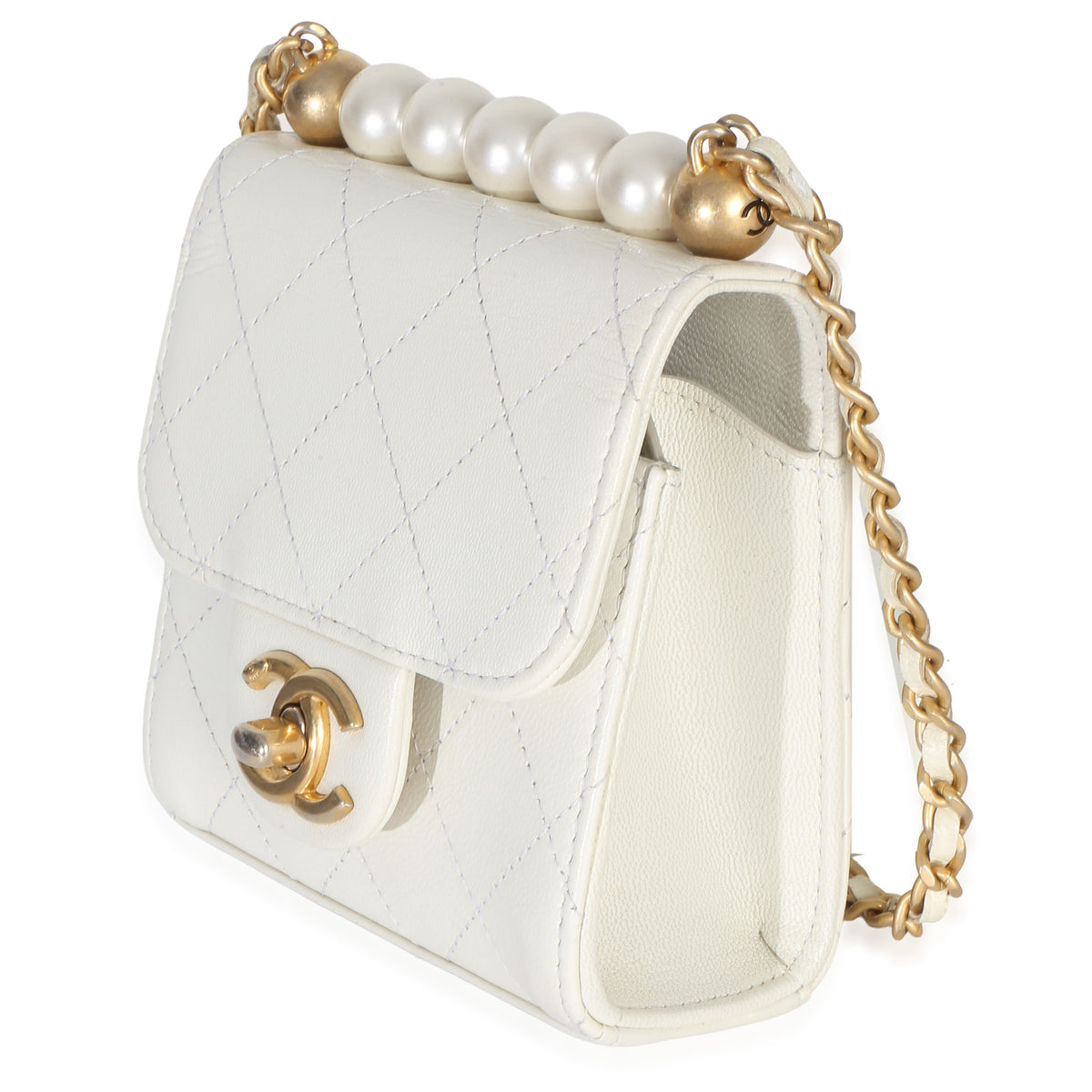 Chanel White Lambskin Quilted Chic Pearls Clutch On Chain Handbag 2