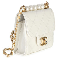 Chanel White Lambskin Quilted Chic Pearls Clutch On Chain Handbag 3