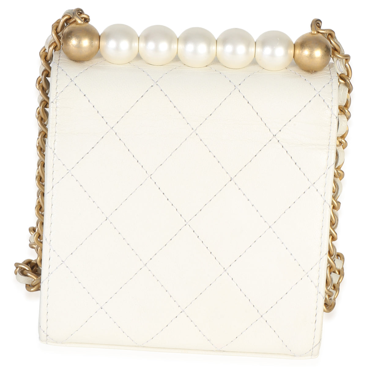 Chanel White Lambskin Quilted Chic Pearls Clutch On Chain Handbag 4