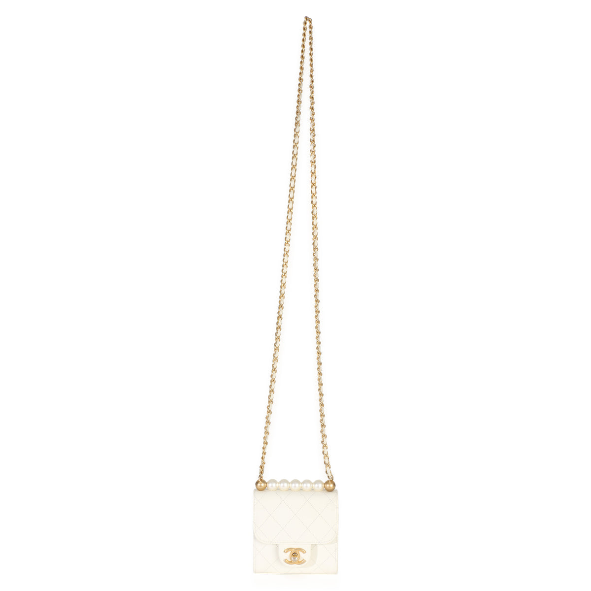 Chanel White Lambskin Quilted Chic Pearls Clutch On Chain Handbag 8