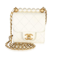 Chanel White Lambskin Quilted Chic Pearls Clutch On Chain Handbag fv