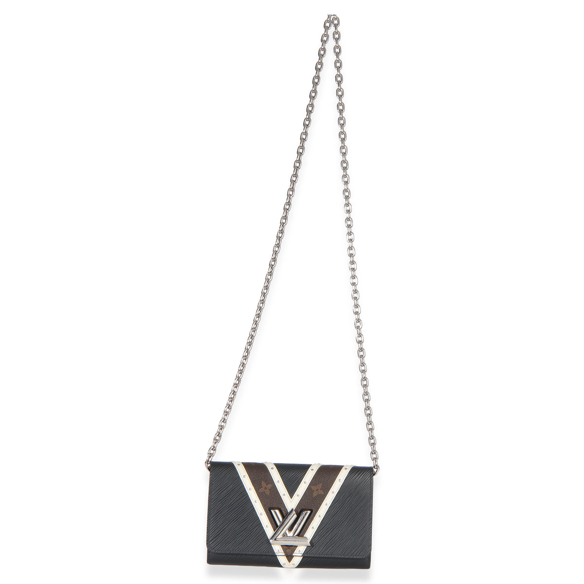 Louis Vuitton Black White V Monogram Canvas Twist Wallet on Chain Handbag 8