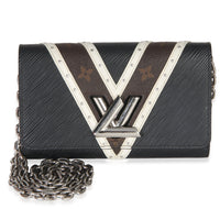 Louis Vuitton Black White V Monogram Canvas Twist Wallet on Chain Handbag fv