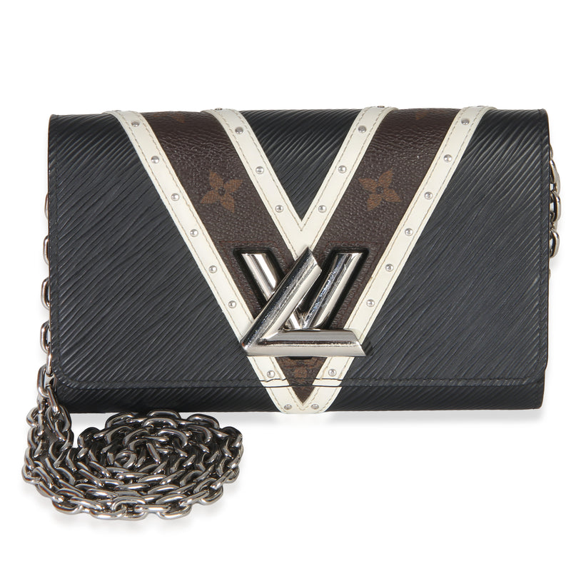 Louis Vuitton Black White V Monogram Canvas Twist Wallet on Chain Handbag fv