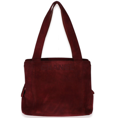 Chanel Vintage Red Suede Logo Small Tote Handbag fv