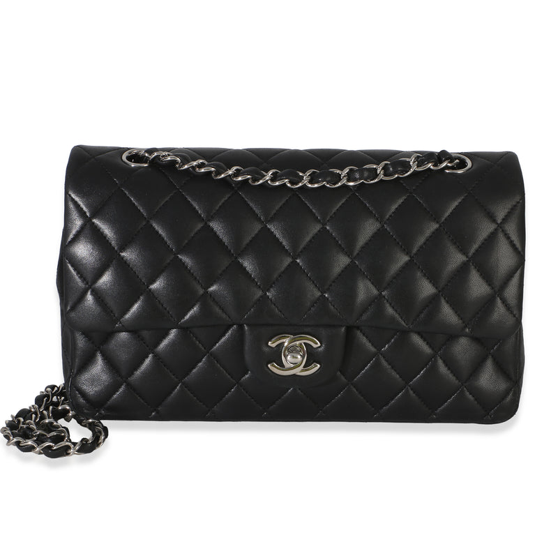 Chanel Black Quilted Lambskin Medium Classic Double Flap Bag Handbag fv