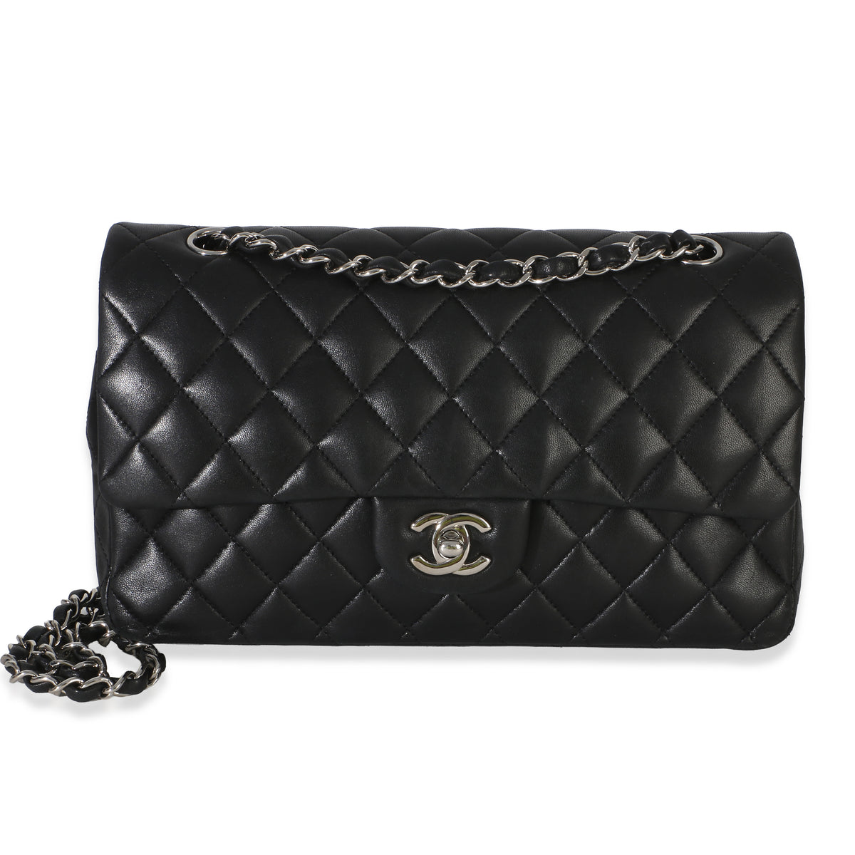 Chanel Black Quilted Lambskin Medium Classic Double Flap Bag Handbag fv