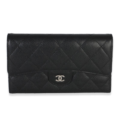 Chanel Black Quilted Caviar Long Classic Flap Wallet Wallet id