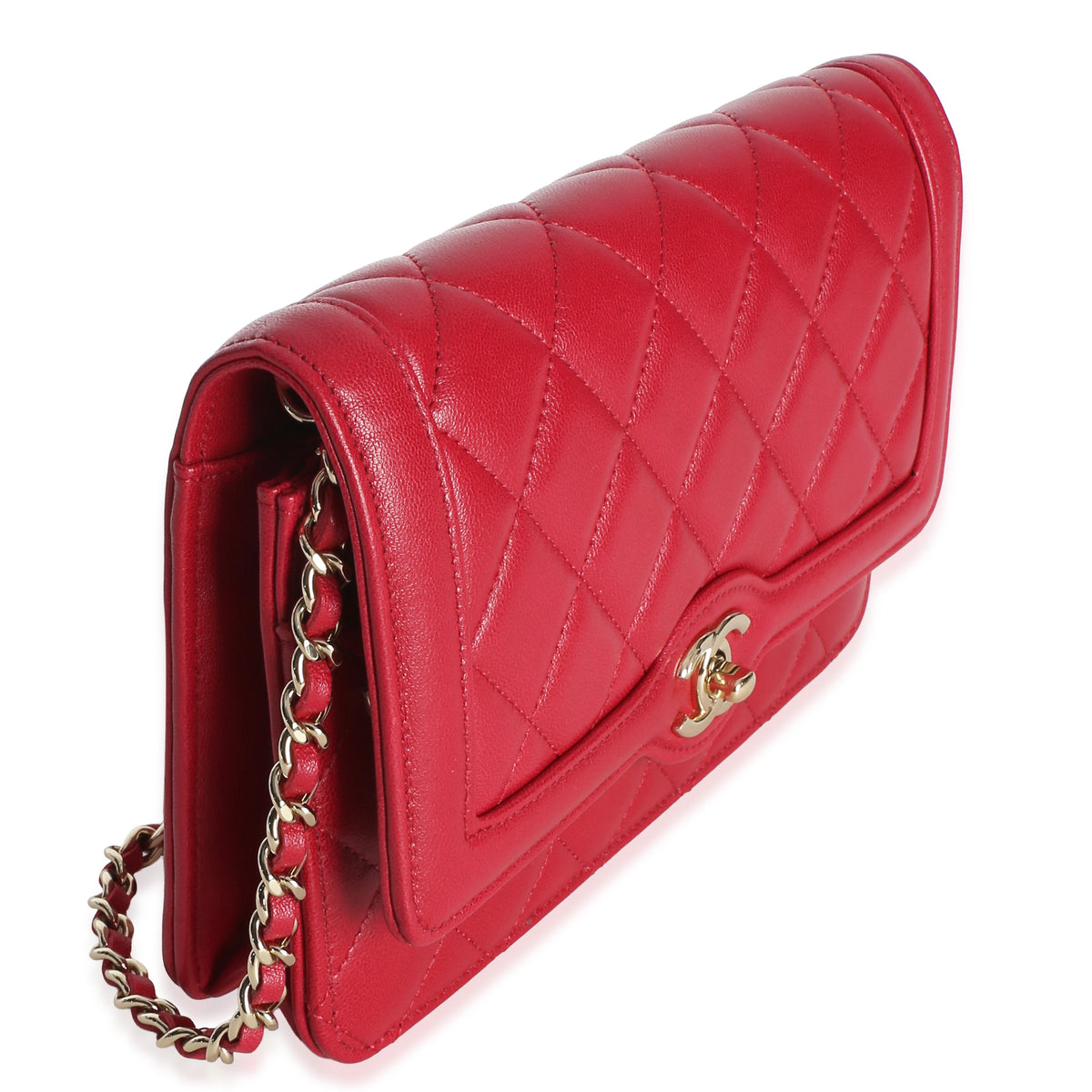 Chanel Red Quilted Lambskin Hold The Line CC Wallet On Chain Handbag 3