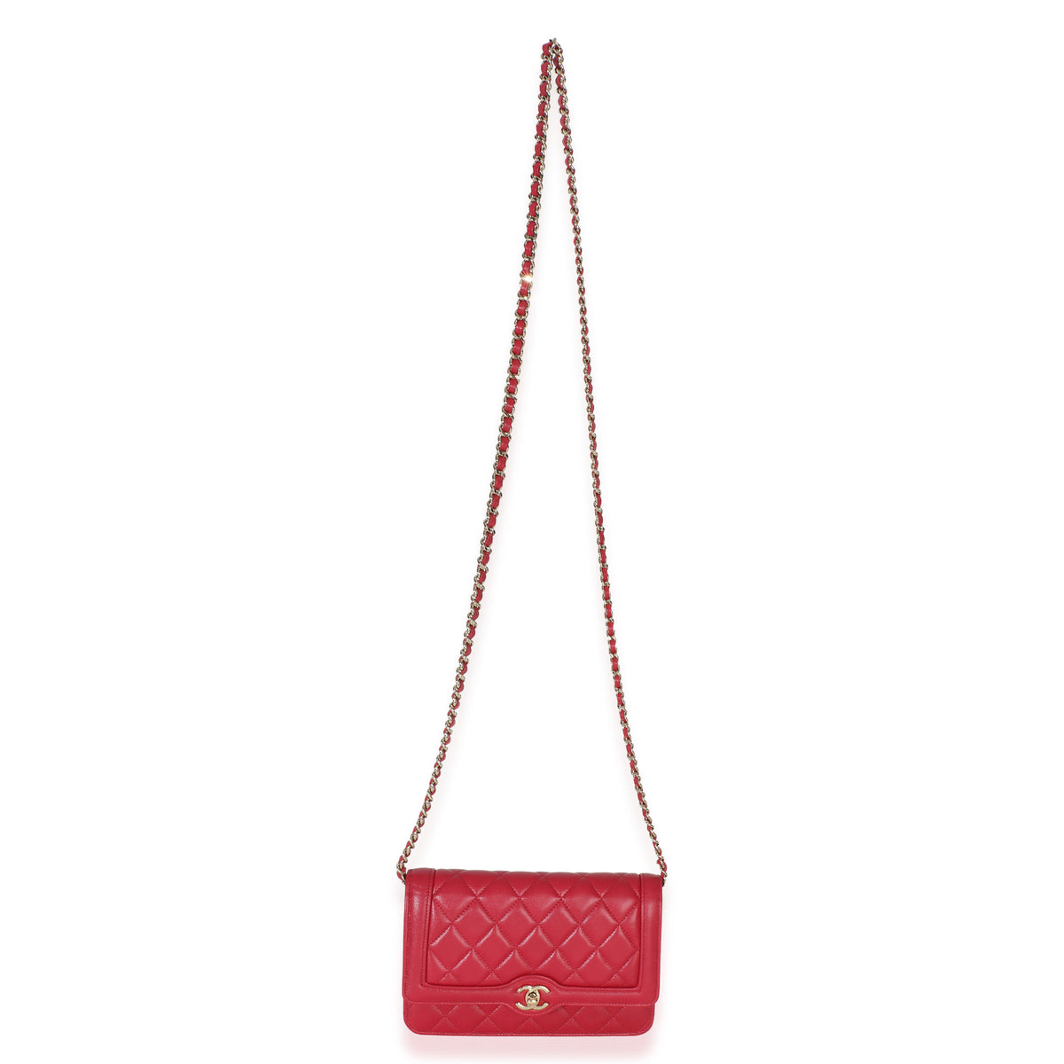 Chanel Red Quilted Lambskin Hold The Line CC Wallet On Chain Handbag 8