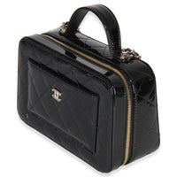 Chanel Black Quilted Patent Top Handle Vanity With Chain Handbag 2